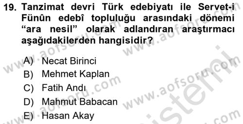 Eleştiri Tarihi Dersi 2024 - 2025 Yılı (Final) Dönem Sonu Sınav Soruları 19. Soru