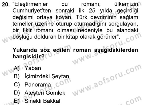 Eleştiri Tarihi Dersi 2024 - 2025 Yılı (Final) Dönem Sonu Sınav Soruları 20. Soru