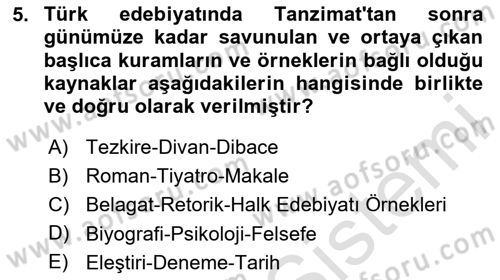 Eleştiri Tarihi Dersi 2024 - 2025 Yılı (Final) Dönem Sonu Sınav Soruları 5. Soru