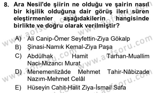 Eleştiri Tarihi Dersi 2024 - 2025 Yılı (Final) Dönem Sonu Sınav Soruları 8. Soru