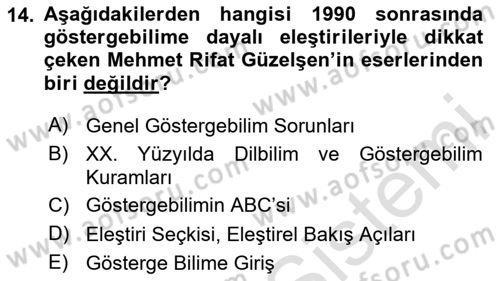 Eleştiri Tarihi Dersi 2024 - 2025 Yılı Yaz Okulu Sınav Soruları 14. Soru