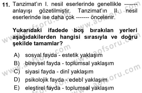 Eleştiri Tarihi Dersi 2025 - 2026 Yılı (Vize) Ara Sınav Soruları 11. Soru