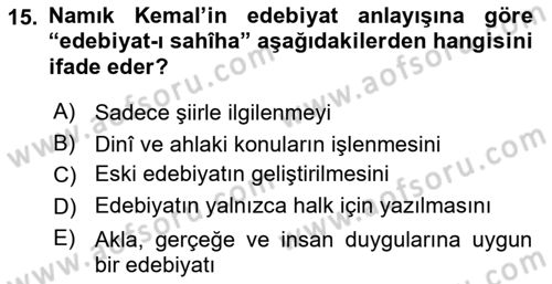 Eleştiri Tarihi Dersi 2025 - 2026 Yılı (Vize) Ara Sınav Soruları 15. Soru