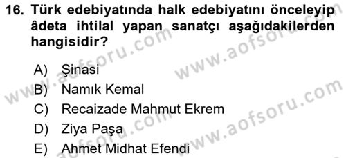 Eleştiri Tarihi Dersi 2025 - 2026 Yılı (Vize) Ara Sınav Soruları 16. Soru