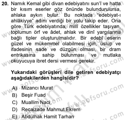 Eleştiri Tarihi Dersi 2025 - 2026 Yılı (Vize) Ara Sınav Soruları 20. Soru