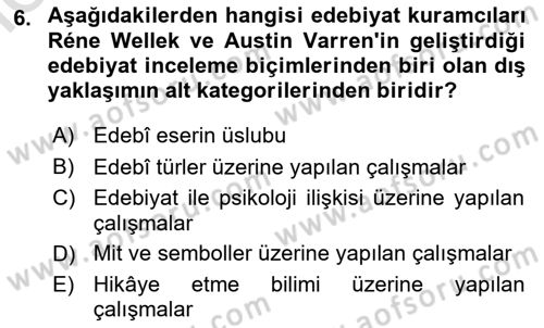 Eleştiri Tarihi Dersi 2025 - 2026 Yılı (Vize) Ara Sınav Soruları 6. Soru