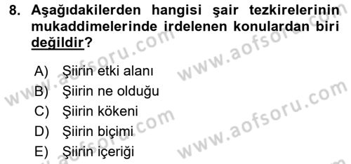 Eleştiri Tarihi Dersi 2025 - 2026 Yılı (Vize) Ara Sınav Soruları 8. Soru