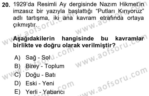 Eleştiri Tarihi Dersi 2025 - 2026 Yılı (Final) Dönem Sonu Sınav Soruları 20. Soru