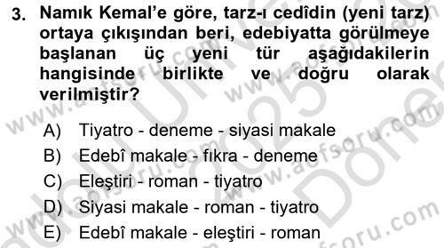 Eleştiri Tarihi Dersi 2025 - 2026 Yılı (Final) Dönem Sonu Sınav Soruları 3. Soru