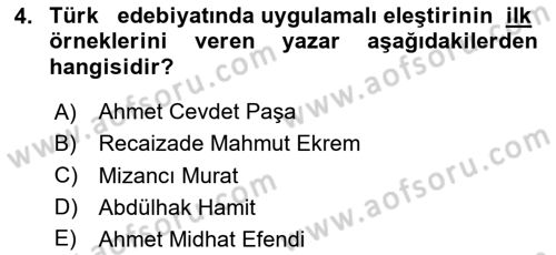 Eleştiri Tarihi Dersi 2025 - 2026 Yılı (Final) Dönem Sonu Sınav Soruları 4. Soru