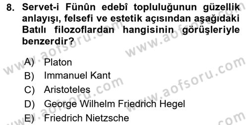 Eleştiri Tarihi Dersi 2025 - 2026 Yılı (Final) Dönem Sonu Sınav Soruları 8. Soru
