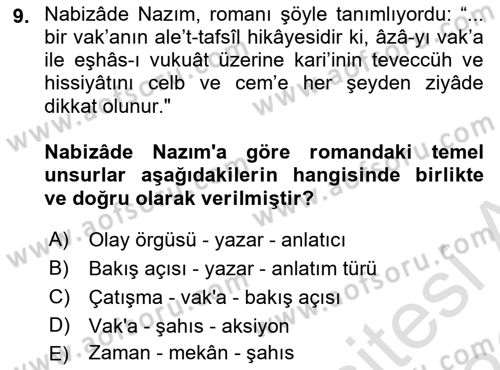 Eleştiri Tarihi Dersi 2025 - 2026 Yılı (Final) Dönem Sonu Sınav Soruları 9. Soru