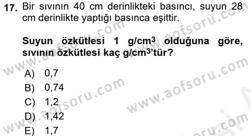 Teknolojinin Bilimsel İlkeleri 1 Dersi 2017 - 2018 Yılı (Final) Dönem Sonu Sınav Soruları 17. Soru