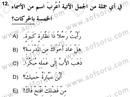 Arapça 2 (APÇ) Dersi 2017 - 2018 Yılı (Vize) Ara Sınav Soruları 12. Soru