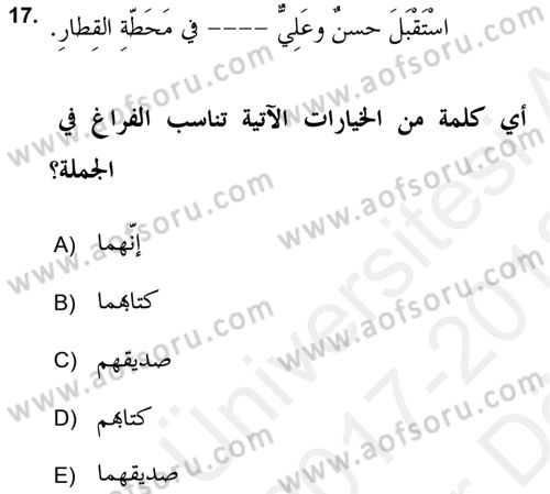 Arapça 2 (APÇ) Dersi 2017 - 2018 Yılı (Vize) Ara Sınav Soruları 17. Soru