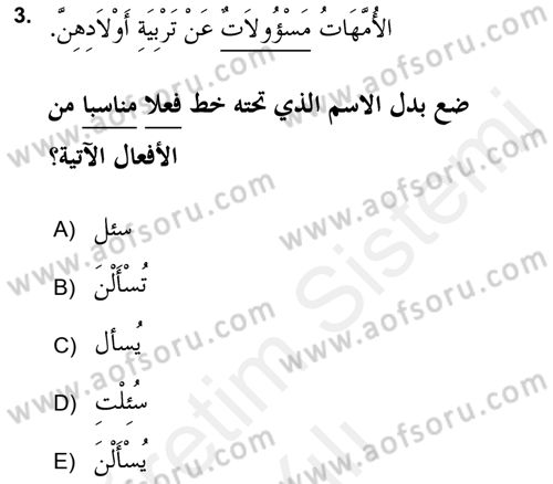 Arapça 2 (APÇ) Dersi 2017 - 2018 Yılı (Vize) Ara Sınav Soruları 3. Soru