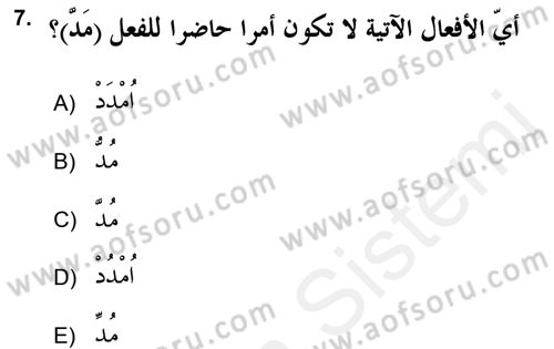 Arapça 2 (APÇ) Dersi 2017 - 2018 Yılı (Vize) Ara Sınav Soruları 7. Soru