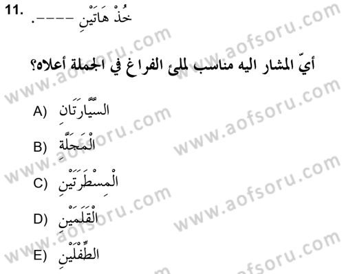 Arapça 2 (APÇ) Dersi 2017 - 2018 Yılı (Final) Dönem Sonu Sınav Soruları 11. Soru