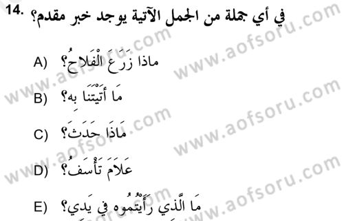 Arapça 2 (APÇ) Dersi 2017 - 2018 Yılı (Final) Dönem Sonu Sınav Soruları 14. Soru