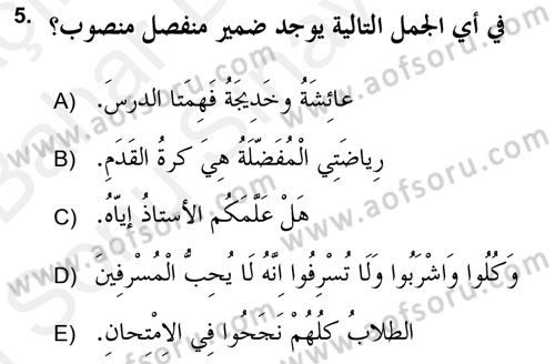 Arapça 2 (APÇ) Dersi 2017 - 2018 Yılı (Final) Dönem Sonu Sınav Soruları 5. Soru