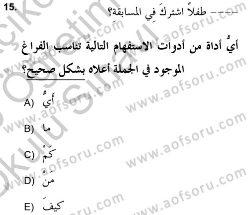 Arapça 2 (APÇ) Dersi 2018 - 2019 Yılı Yaz Okulu Sınav Soruları 15. Soru