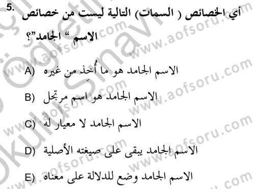 Arapça 2 (APÇ) Dersi 2018 - 2019 Yılı Yaz Okulu Sınav Soruları 5. Soru