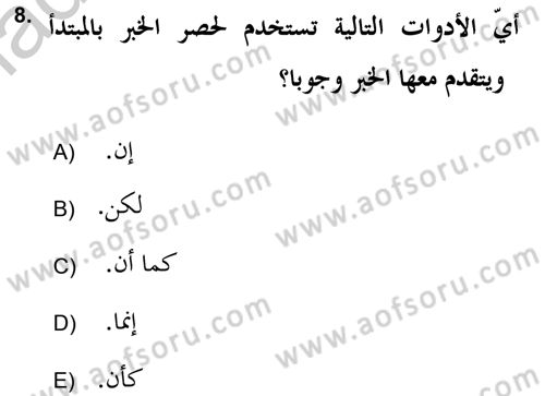 Arapça 2 (APÇ) Dersi 2018 - 2019 Yılı Yaz Okulu Sınav Soruları 8. Soru