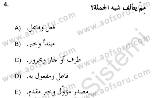 Arapça 2 (APÇ) Dersi 2020 - 2021 Yılı Yaz Okulu Sınav Soruları 4. Soru