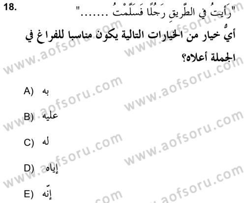 Arapça 2 (APÇ) Dersi 2021 - 2022 Yılı (Vize) Ara Sınav Soruları 18. Soru