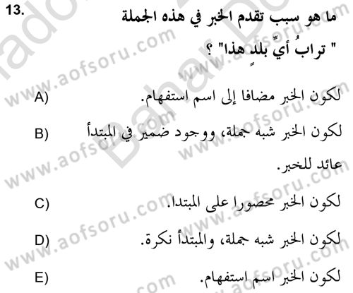 Arapça 2 (APÇ) Dersi 2021 - 2022 Yılı (Final) Dönem Sonu Sınavı 13. Soru