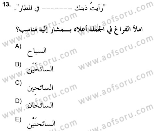 Arapça 2 (APÇ) Dersi 2021 - 2022 Yılı Yaz Okulu Sınav Soruları 13. Soru
