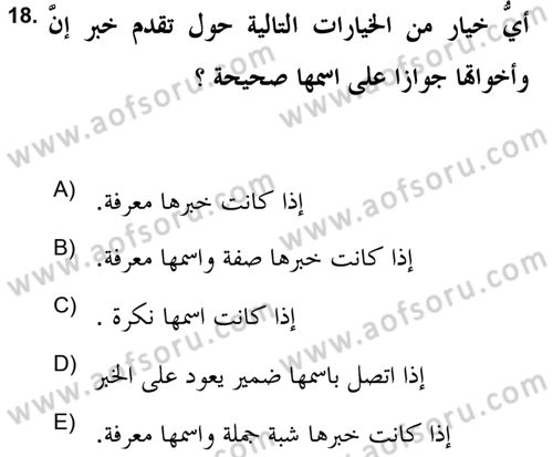 Arapça 2 (APÇ) Dersi 2021 - 2022 Yılı Yaz Okulu Sınav Soruları 18. Soru