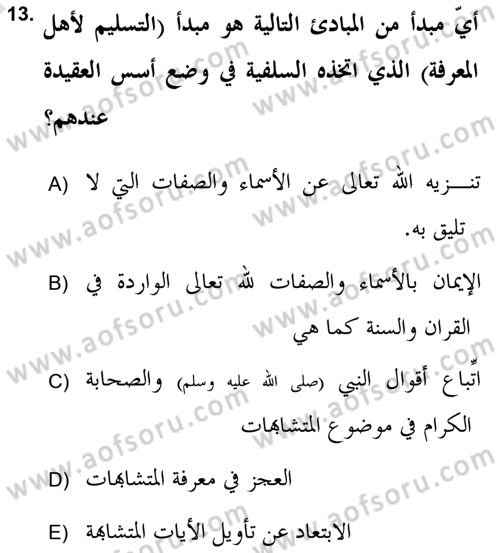 İslam Mezhepleri Tarihi Dersi 2019 - 2020 Yılı (Vize) Ara Sınav Soruları 13. Soru
