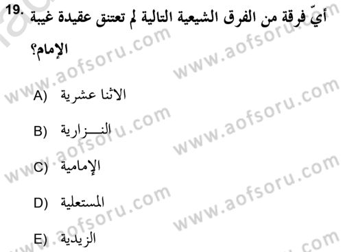 İslam Mezhepleri Tarihi Dersi 2019 - 2020 Yılı (Vize) Ara Sınav Soruları 19. Soru