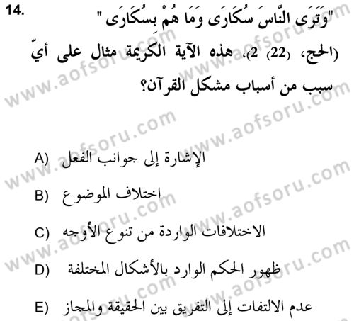 Tefsir Tarihi ve Usulü Dersi 2017 - 2018 Yılı (Final) Dönem Sonu Sınav Soruları 14. Soru