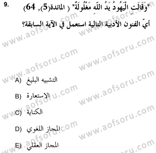 Tefsir Tarihi ve Usulü Dersi 2017 - 2018 Yılı (Final) Dönem Sonu Sınav Soruları 9. Soru