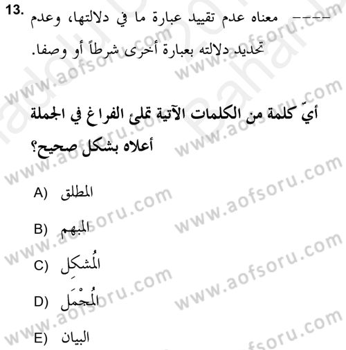 Tefsir Tarihi ve Usulü Dersi 2018 - 2019 Yılı (Vize) Ara Sınav Soruları 13. Soru