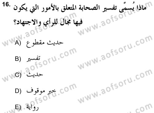 Tefsir Tarihi ve Usulü Dersi 2018 - 2019 Yılı (Vize) Ara Sınav Soruları 16. Soru