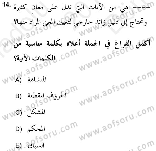 Tefsir Tarihi ve Usulü Dersi 2018 - 2019 Yılı (Final) Dönem Sonu Sınav Soruları 14. Soru