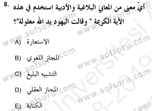 Tefsir Tarihi ve Usulü Dersi 2018 - 2019 Yılı (Final) Dönem Sonu Sınav Soruları 8. Soru