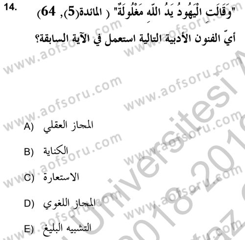 Tefsir Tarihi ve Usulü Dersi 2018 - 2019 Yılı Yaz Okulu Sınav Soruları 14. Soru
