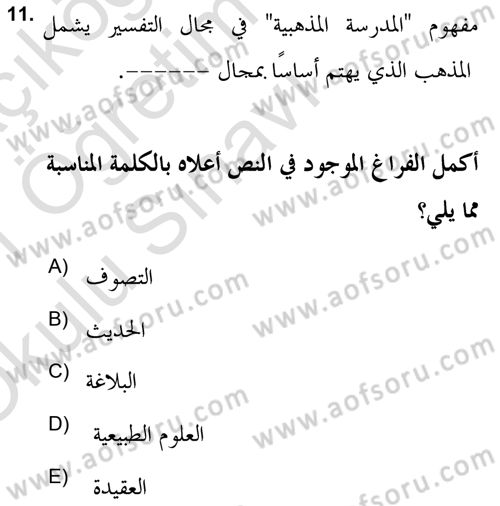 Tefsir Tarihi ve Usulü Dersi 2020 - 2021 Yılı Yaz Okulu Sınav Soruları 11. Soru