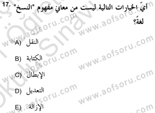 Tefsir Tarihi ve Usulü Dersi 2020 - 2021 Yılı Yaz Okulu Sınav Soruları 17. Soru