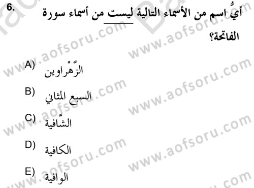 Tefsir Tarihi ve Usulü Dersi 2021 - 2022 Yılı (Vize) Ara Sınav Soruları 6. Soru