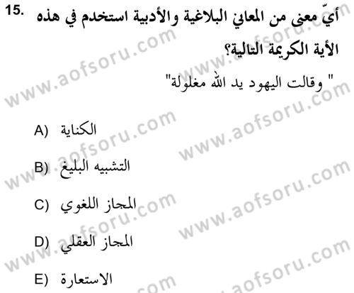 Tefsir Tarihi ve Usulü Dersi 2021 - 2022 Yılı Yaz Okulu Sınav Soruları 15. Soru