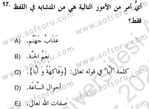 Tefsir Tarihi ve Usulü Dersi 2021 - 2022 Yılı Yaz Okulu Sınav Soruları 17. Soru