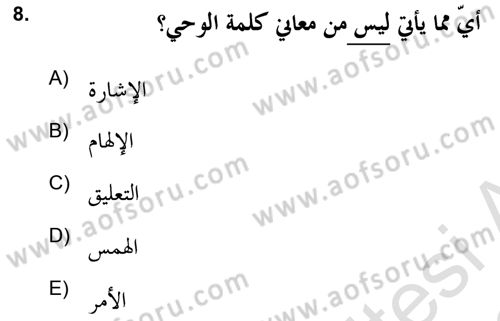 Tefsir Tarihi ve Usulü Dersi 2021 - 2022 Yılı Yaz Okulu Sınav Soruları 8. Soru
