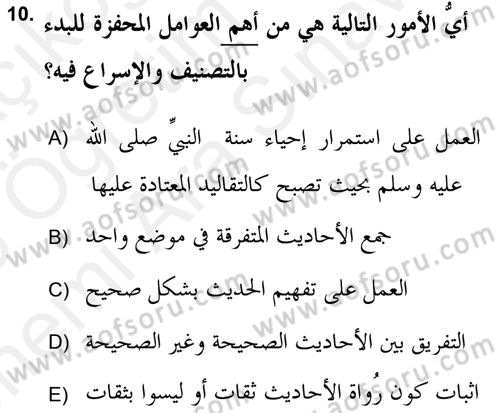 Hadis Tarihi ve Usulü Dersi 2017 - 2018 Yılı (Vize) Ara Sınav Soruları 10. Soru