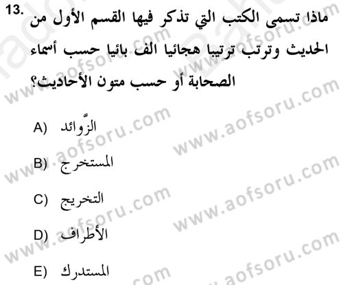 Hadis Tarihi ve Usulü Dersi 2017 - 2018 Yılı (Vize) Ara Sınav Soruları 13. Soru