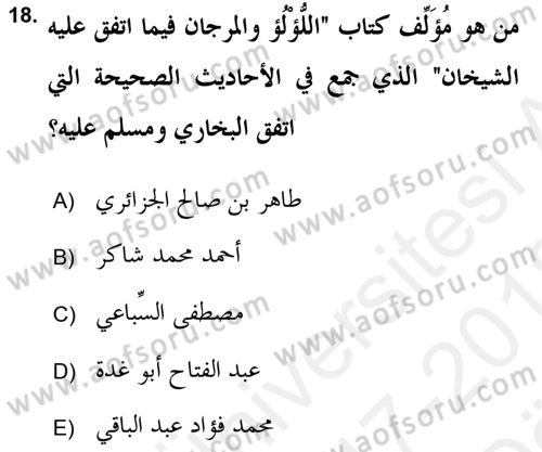 Hadis Tarihi ve Usulü Dersi 2017 - 2018 Yılı (Vize) Ara Sınav Soruları 18. Soru
